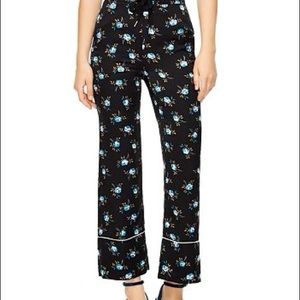 SANDRO Essai floral-print drawstring-waist satin trousers, size 36/S